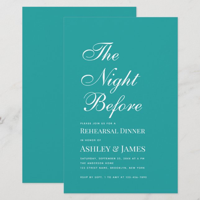 Akvamarinfärgad Inbjudan till repetitionens middag (Fram/baksida)