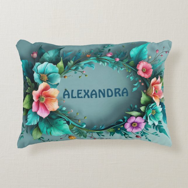 Akvarell 3D Blommor Ram 27 + din text Prydnadskudde (Framsidan)