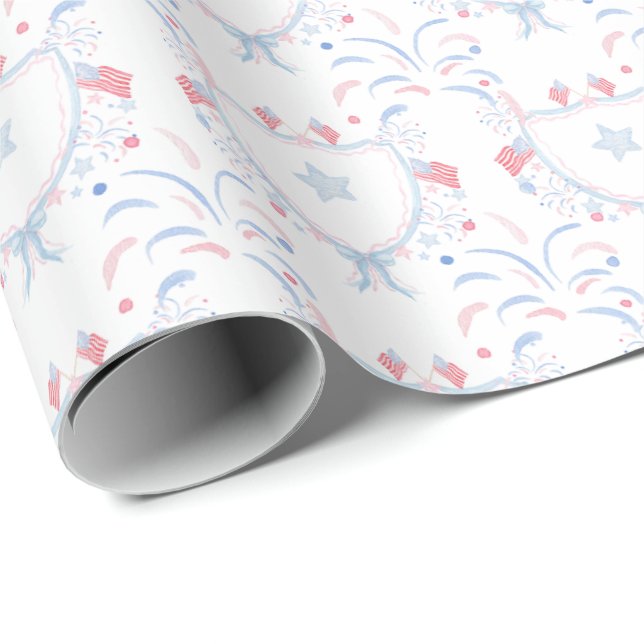Akvarell 4:e juli fyrverkerier presentpapper (Rullad Hörn)