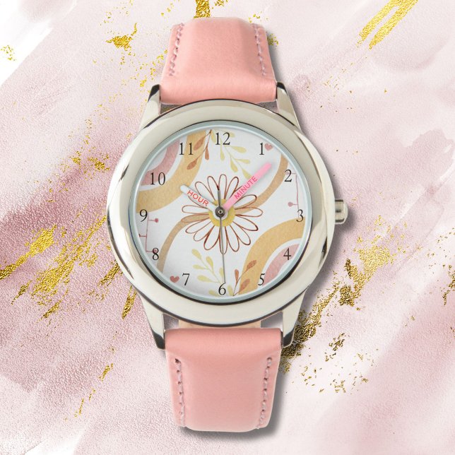 Akvarell Abstrakt Botanisk Blomma och Regnbåge Armbandsur (Close up)