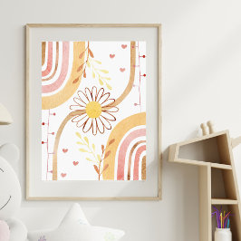 Akvarell Abstrakt Botanisk Blomma och Regnbåge  Poster