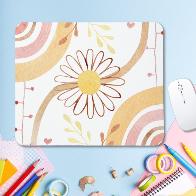 Akvarell Abstrakt Botanisk Blomma Regnbåge Barn Musmatta (In situ)