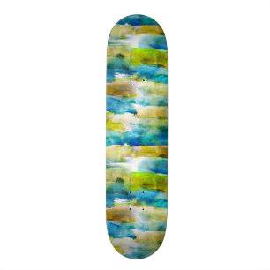 Akvarell abstrakt grön, blå mini skateboard bräda 18,7 cm