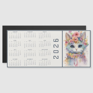 Akvarell Abstrakt Katt Klädd Blommor Kalender