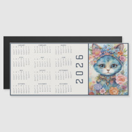 Akvarell Abstrakt Katt Klädd i Blommor Kalender