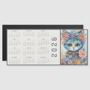 Akvarell Abstrakt Katt Klädd i Blommor Kalender