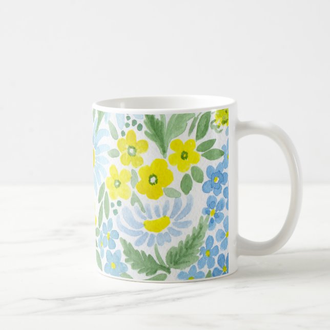 Akvarell . Åkerns blommor . Kamomill Kaffemugg (Höger)
