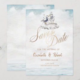 Akvarell Akvarell Måsar Strand Save The Date Spara Datumet