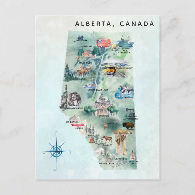 Akvarell Alberta Kanada Illustrerad Kartkonst Vykort (Framsida)