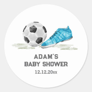 Akvarell All Star Fotboll Sport Pojke Baby Shower Runt Klistermärke