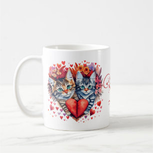Akvarell Alla hjärtans dag katter med kärlek Kaffemugg