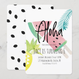 Akvarell Aloha Vattenmelon Pineapple Tropisk Inbjudningar