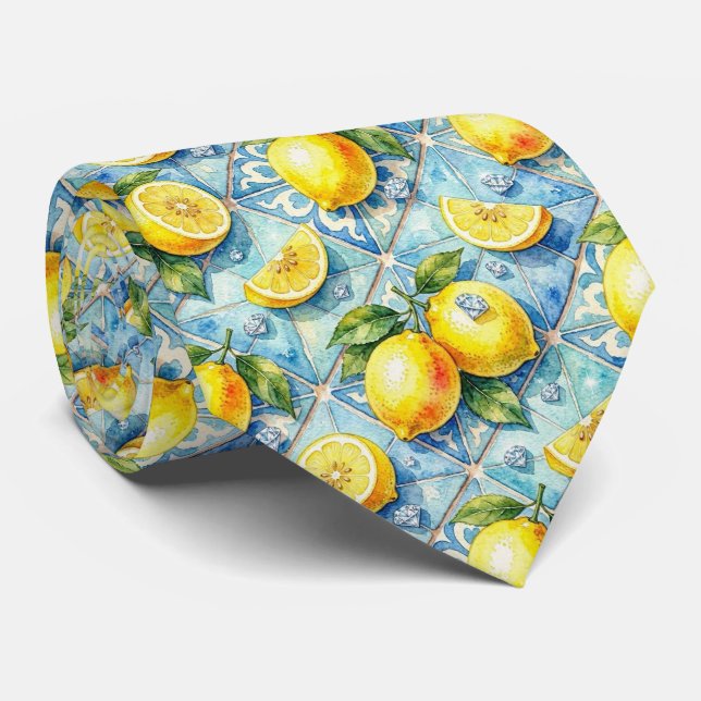 Akvarell Amalfi Citron Medelhavet Diamanter  Slips (Rullad)