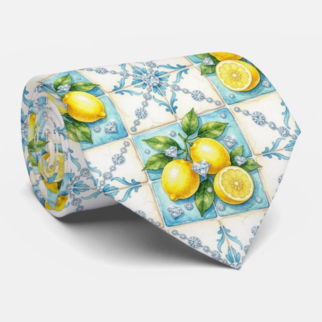 Akvarell Amalfi Citron Medelhavet Diamanter  Slips (Rullad)