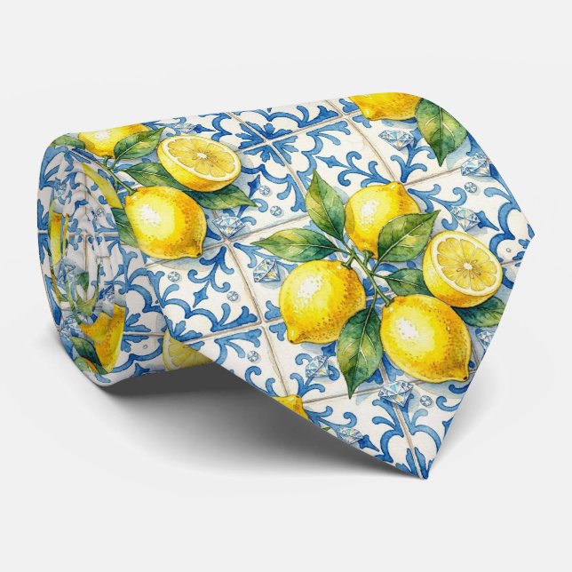 Akvarell Amalfi Citron Medelhavet Diamanter  Slips (Rullad)