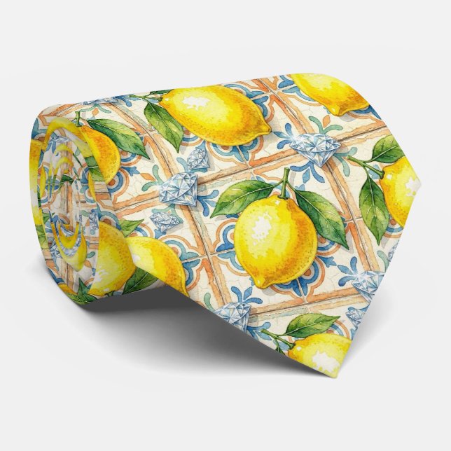 Akvarell Amalfi Citron Medelhavet Diamanter  Slips (Rullad)