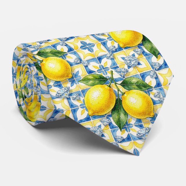 Akvarell Amalfi Citron Medelhavet Diamanter  Slips (Rullad)