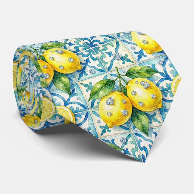 Akvarell Amalfi Citron Medelhavet Diamanter  Slips (Rullad)