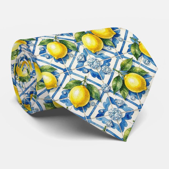 Akvarell Amalfi Citron Medelhavet Diamanter  Slips (Rullad)