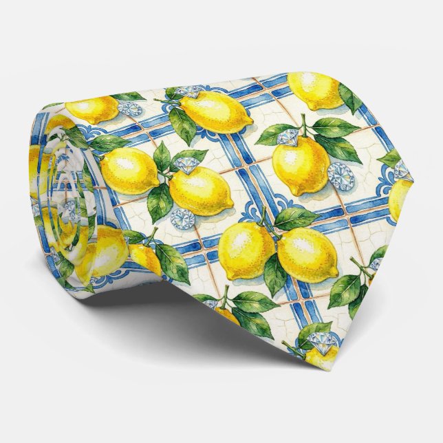 Akvarell Amalfi Citron Medelhavet Diamanter  Slips (Rullad)
