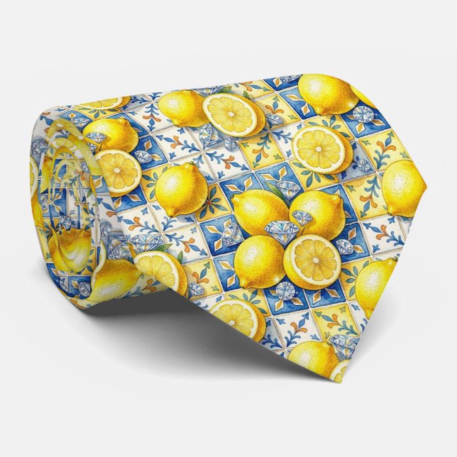 Akvarell Amalfi Citron Medelhavet Diamanter  Slips (Rullad)