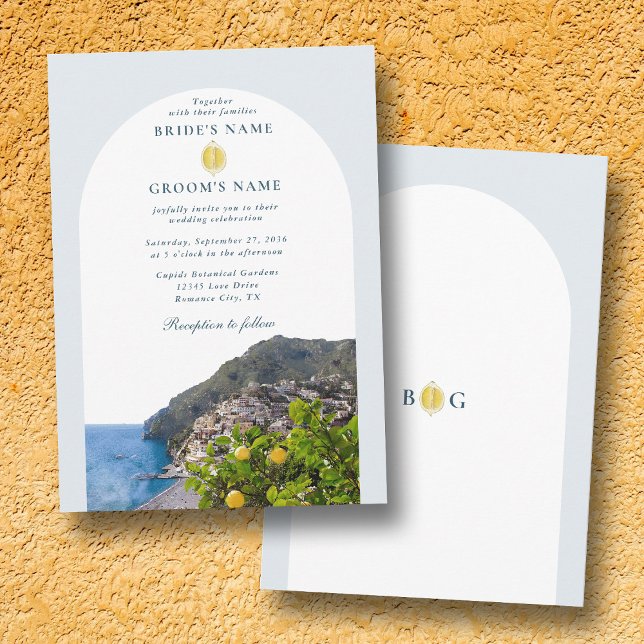 Akvarell Amalfi-kusten Båge Italien Citroner Bröll Inbjudningar (Watercolor Amalfi Coast Arch Italy Lemons Wedding Invitation)