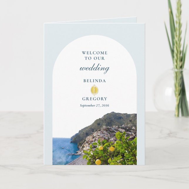 Akvarell Amalfi-kusten Båge Italien Citroner Bröll Program (Framsida)