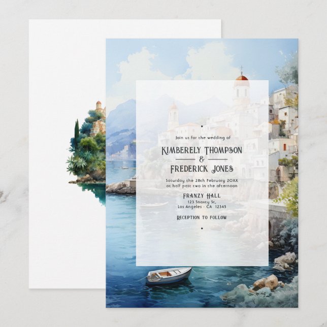 Akvarell Amalfi-kusten Italien Destination Bröllop Inbjudningar (Fram/baksida)