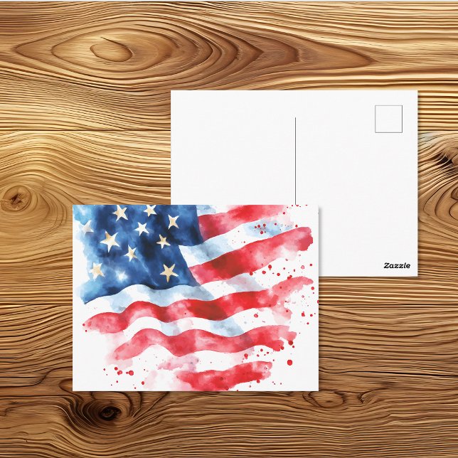 Akvarell Amerikansk Flagga Konst Vykort (Skapare uppladdad)