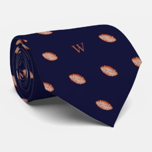 Akvarell Amerikansk Fotboll Monogram Initial Blå Slips