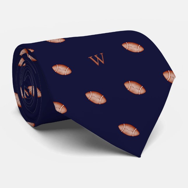Akvarell Amerikansk Fotboll Monogram Initial Blå Slips (Rullad)
