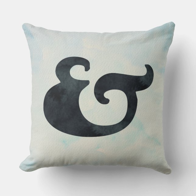 Akvarell Ampersand Marin | Svart & Havsfärger Kudde (Framsida)