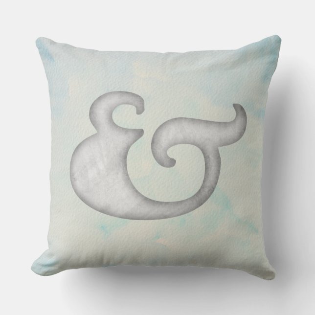 Akvarell Ampersand Marin | Vit & Himmel Kudde (Framsida)