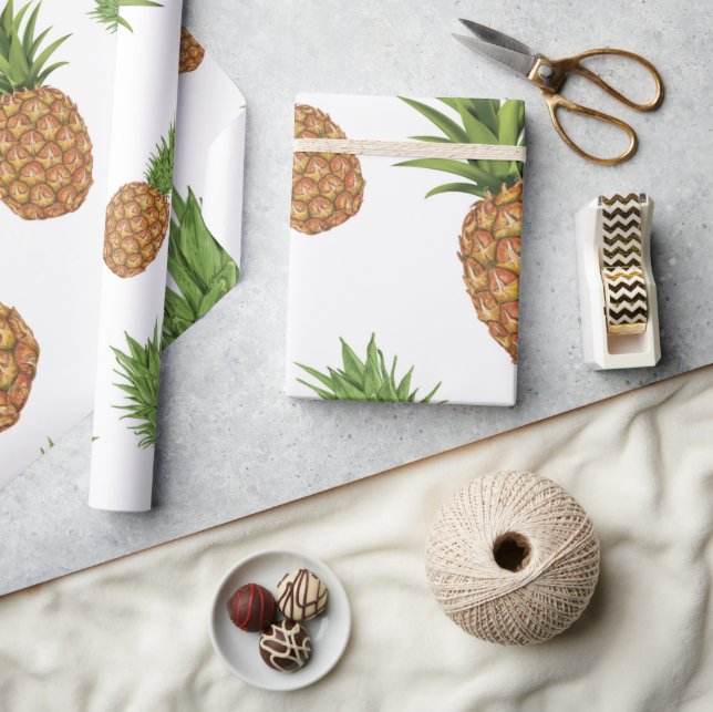 Akvarell ananas mönster 1 presentpapper (Hantverk)