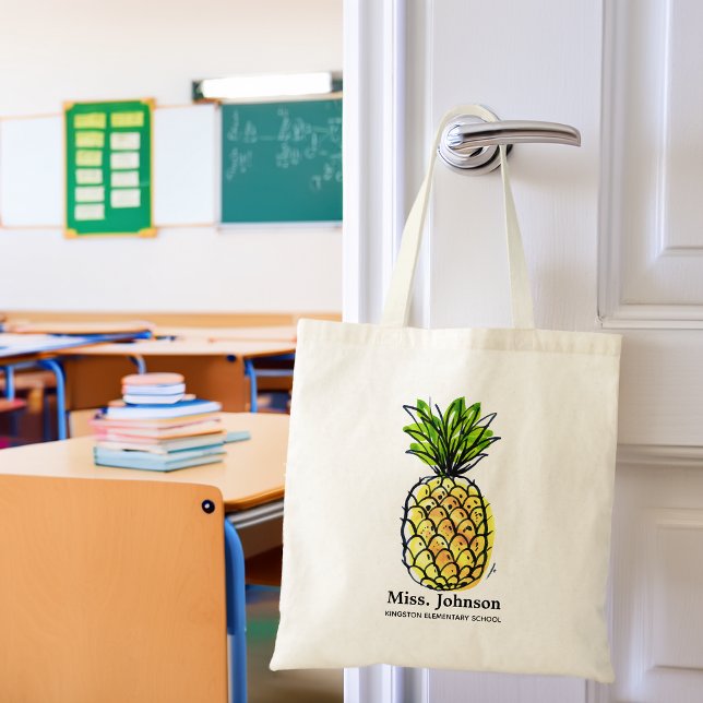 Akvarell Ananas Personlig Lärare Tygkasse (Watercolor Pineapple Personalized Teacher Tote Bag)