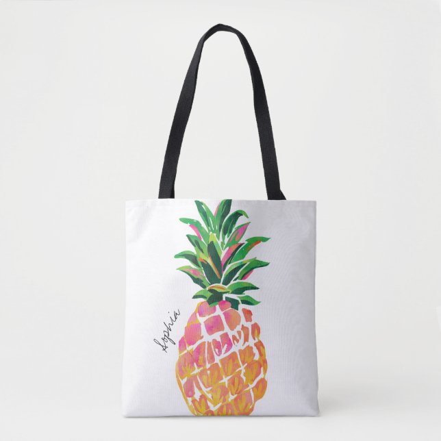 Akvarell Ananas Personlig Totebag Tygkasse (Framsida)