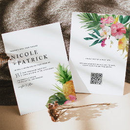Akvarell Ananas Tropisk QR-kod Bröllop Inbjudningar