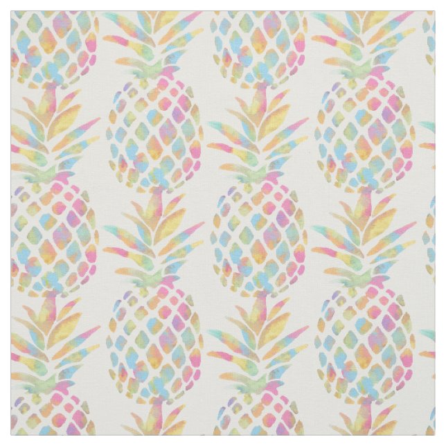 Akvarell Ananas Tropiskt Regnbågsmönster Tyg (Provkarta)