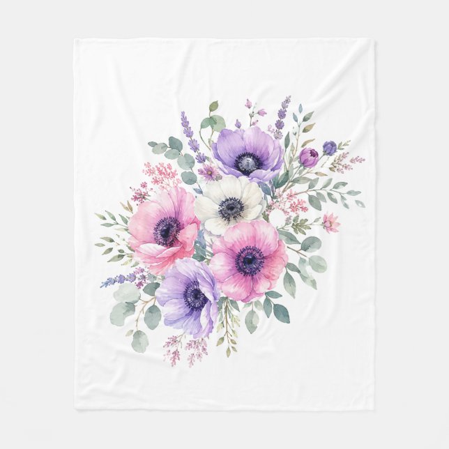 Akvarell Anemon Blomma Floral filt (Framsidan)