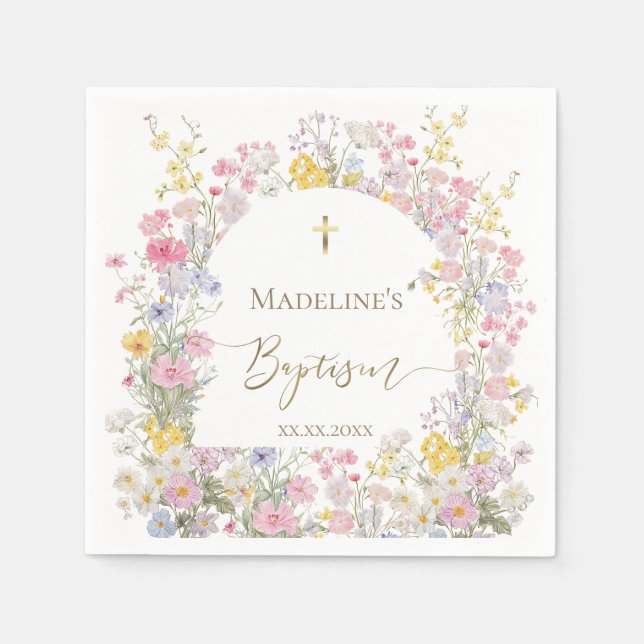 akvarell äng blommor Dop Pappersservett (Framsidan)