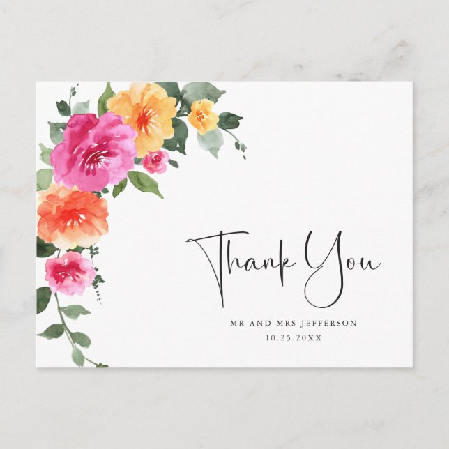 Akvarell äng ljusrosa blomma tack vykort (Framsida)