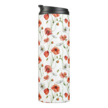 Akvarell Äng Vallmo Och Vita Vildblommor 