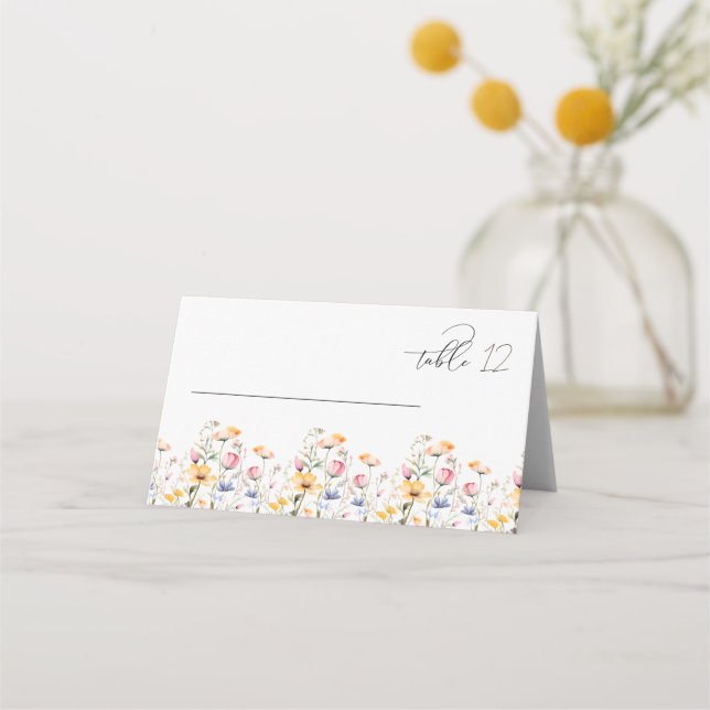 Akvarell äng vildblomma bröllopsbord placeringskort (Framsida)