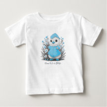 Akvarell Anka Blå Blommor Baby T-Shirt