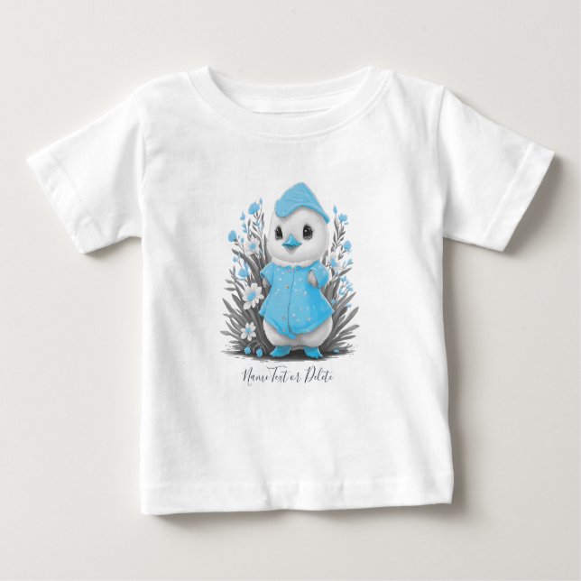 Akvarell Anka Blå Blommor Baby T-Shirt (Framsida)