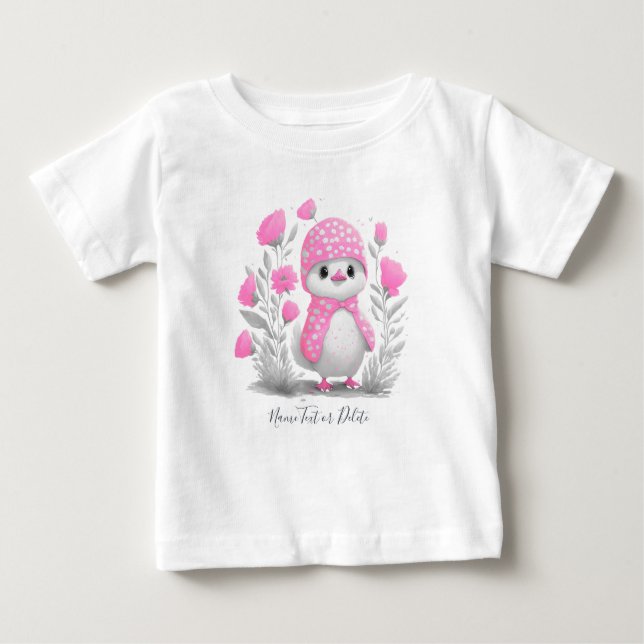 Akvarell Anka Rosa Blommig Baby T-Shirt (Framsida)