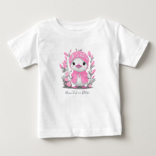 Akvarell Anka Rosa Blommor Baby T-Shirt (Framsida)