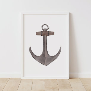 Akvarell Ankare Nautisk Dekoration Poster