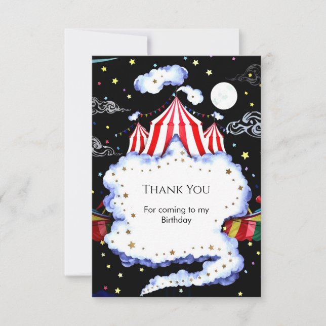 Akvarell Anpassad Cirkus Födelsedag Tack Kort (Framsida)