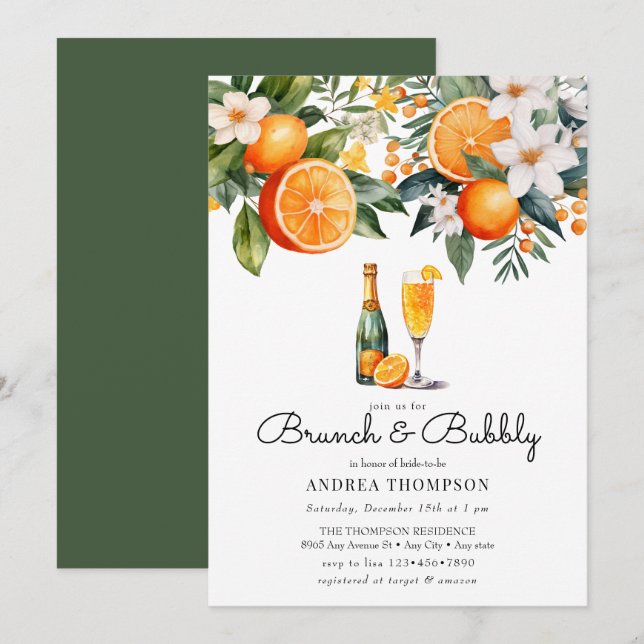 Akvarell Apelsiner | Brunch Shower Inbjudningar (Fram/baksida)